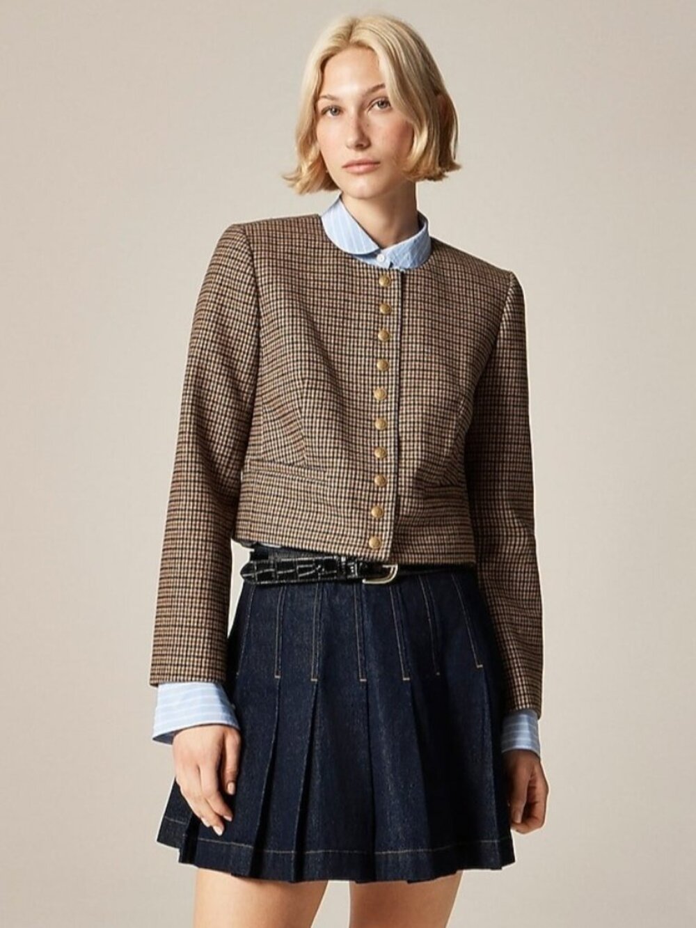 NWT J.Crew Bridgette Lady Jacket in Black Camel Check Houndstooth Wool Blend 12